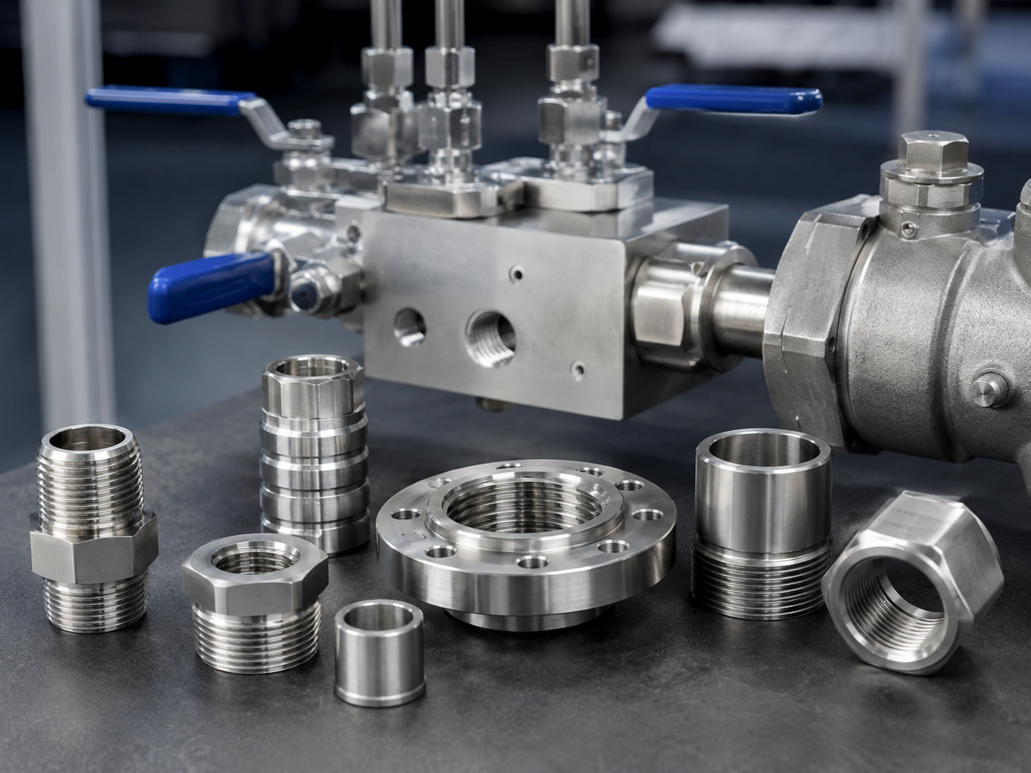 CNC machined fittings for valve and fluid control application