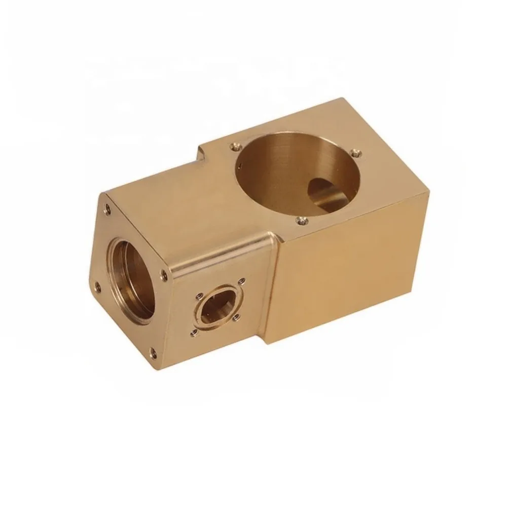 Brass turn-mill block component with large bore and side port