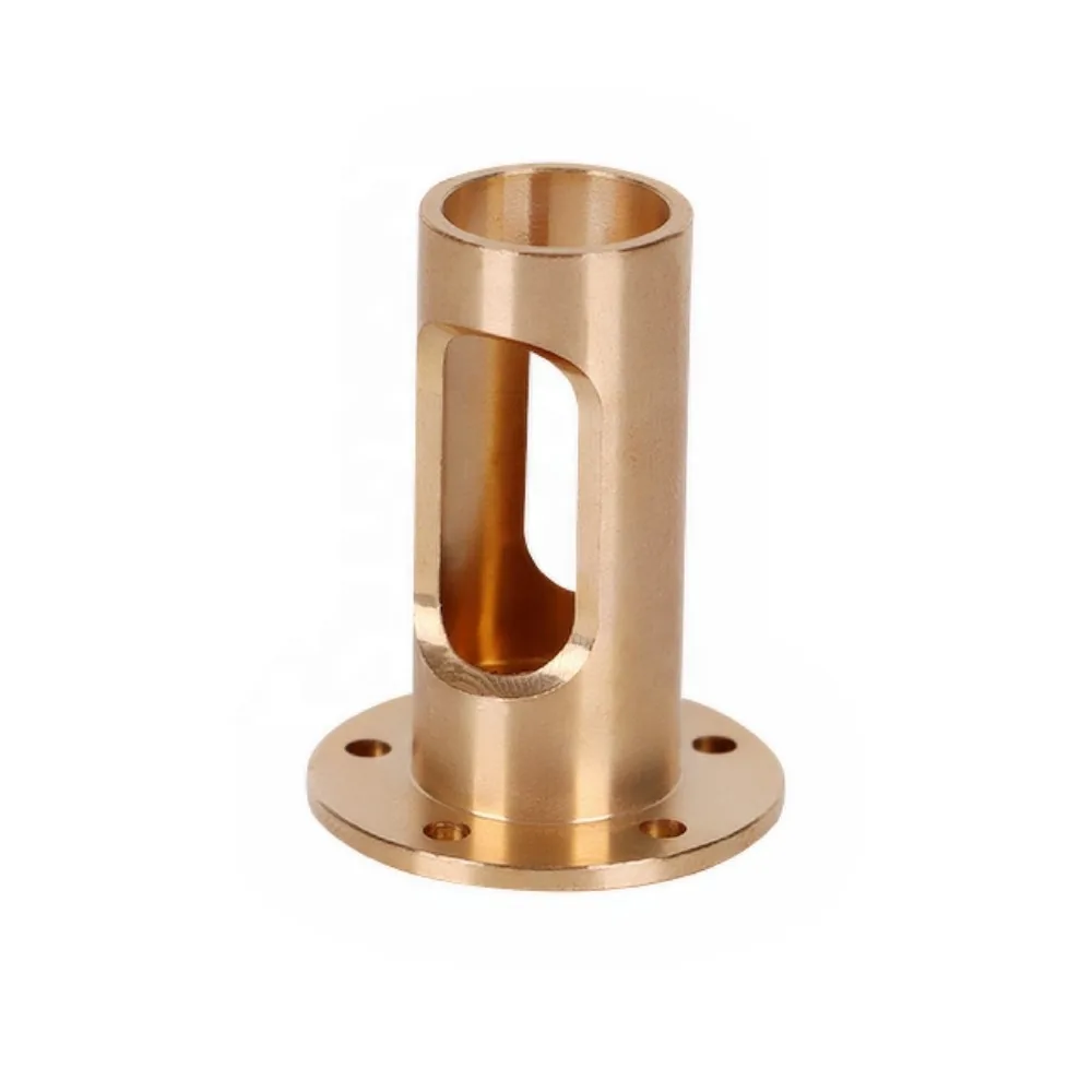 Brass flanged sleeve component with milled window and bolt holes