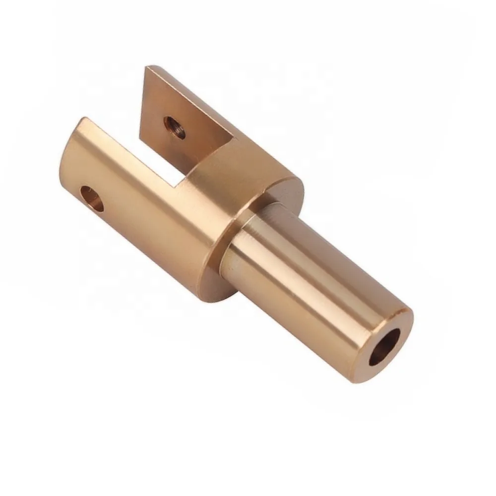 Brass turn-mill forked shaft component with bore and milled slot